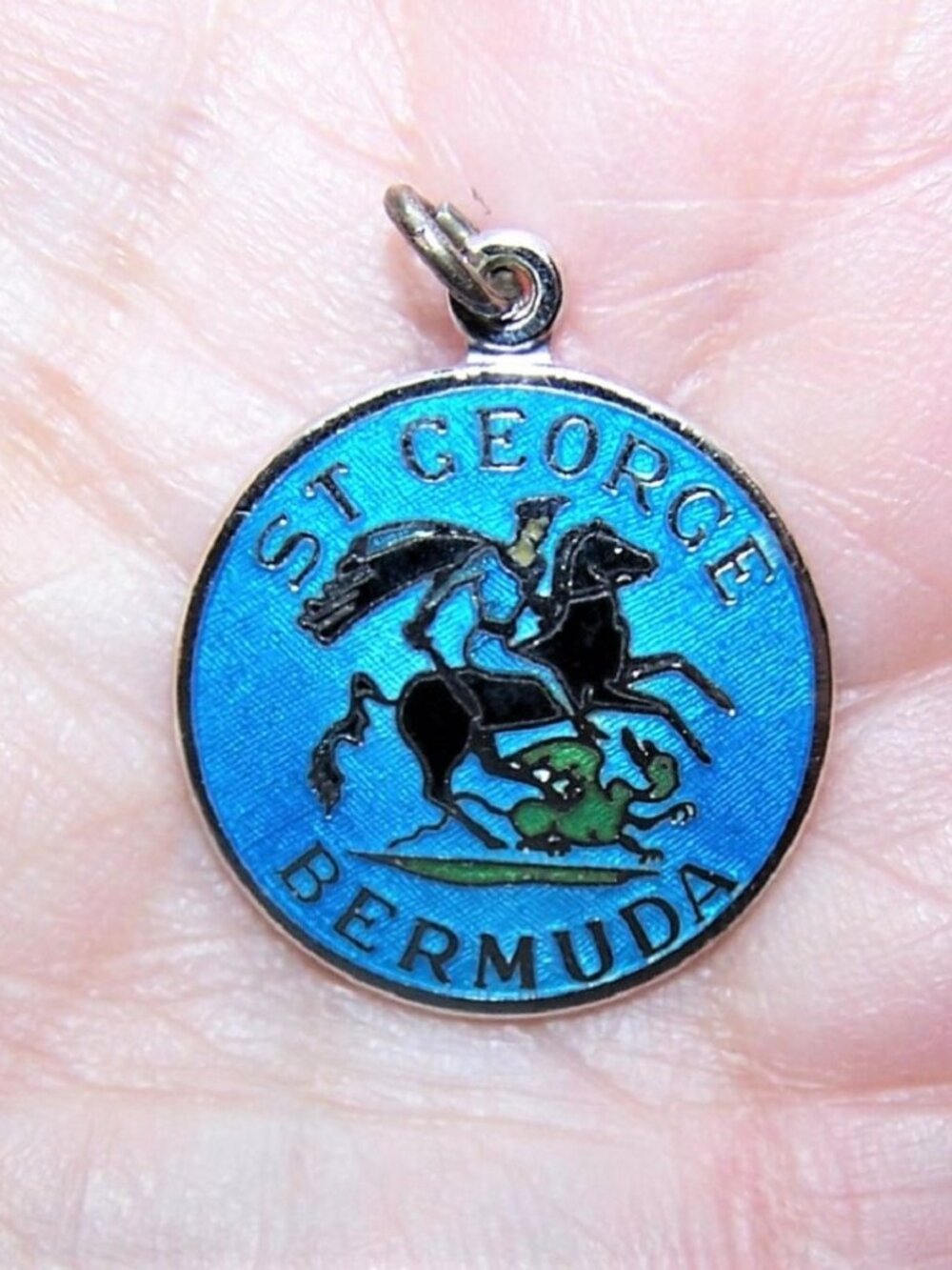 Sterling Silver Enamel Disc Charm - St George Slaying the Dragon